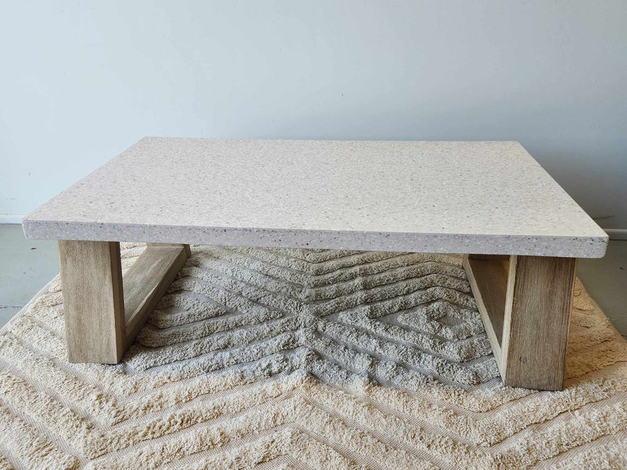 1.3m COFFEE TABLE Rectangular eTerrazzo| Ivory Coast with Ivory wash Acacia legs