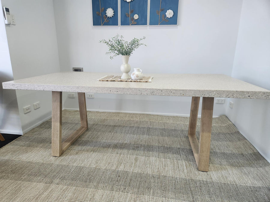 2.0m Dining suite| Ivory coast eTerrazzo Dining Table with 6 White leather chairs