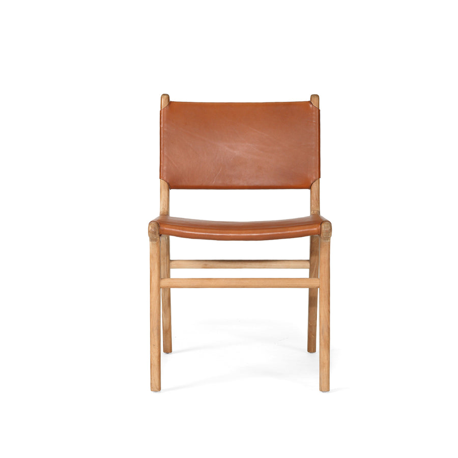 Witta FlatLeather Dining Chair Tan| Tan Leather with Teak frame - www.elkstone.com.au