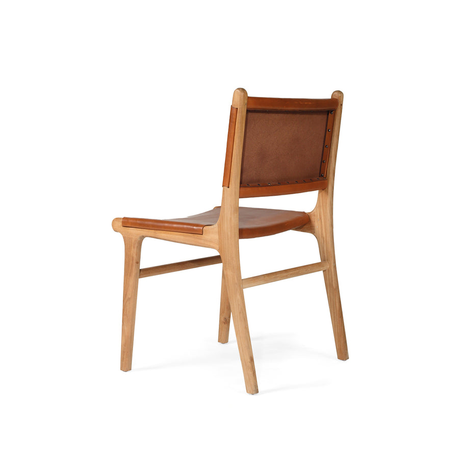 Witta FlatLeather Dining Chair Tan| Tan Leather with Teak frame - www.elkstone.com.au