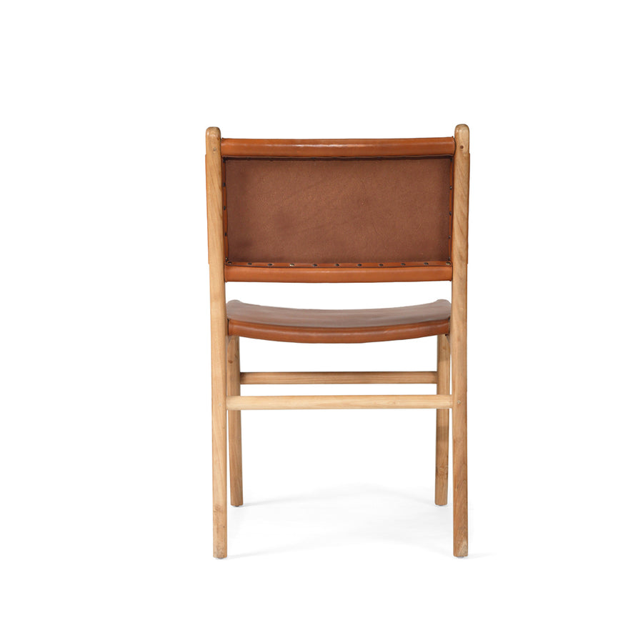 Witta FlatLeather Dining Chair Tan| Tan Leather with Teak frame - www.elkstone.com.au