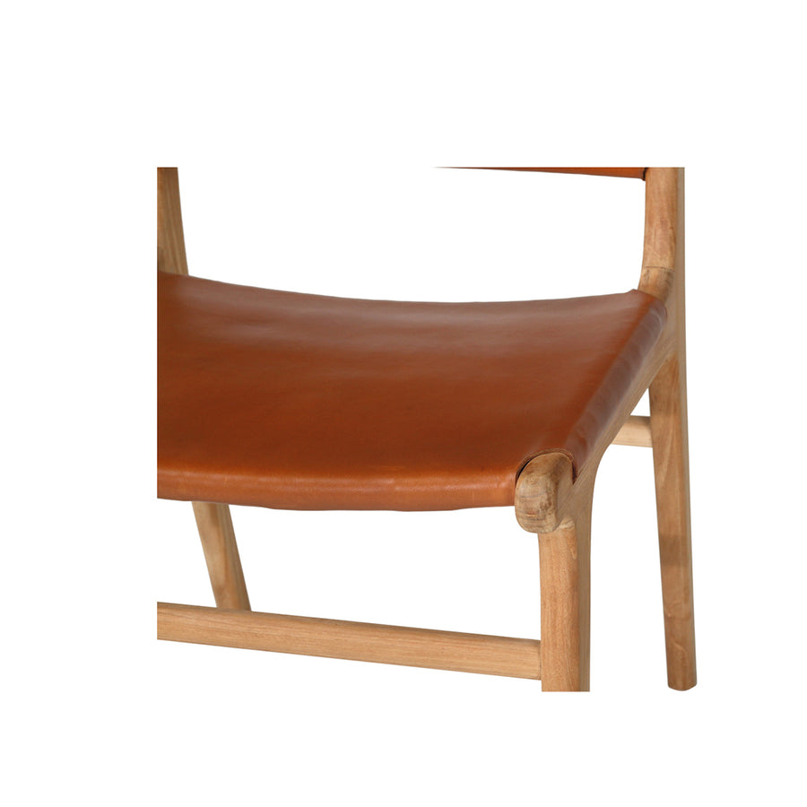 Witta FlatLeather Dining Chair Tan| Tan Leather with Teak frame - www.elkstone.com.au