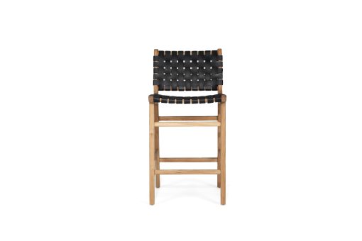 Witta Black woven leather Bar stool - Teak frame