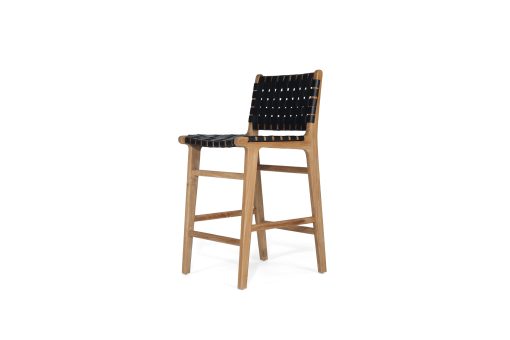 Witta Black woven leather Bar stool - Teak frame