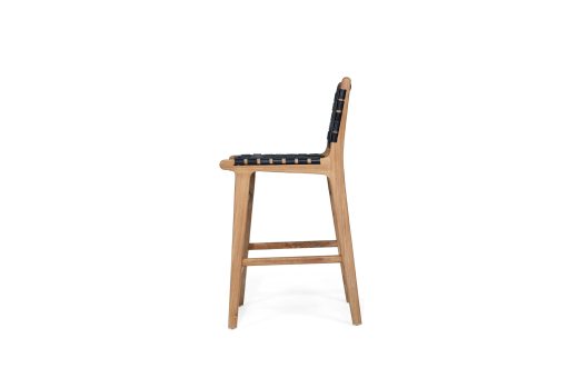 Witta Black woven leather Bar stool - Teak frame