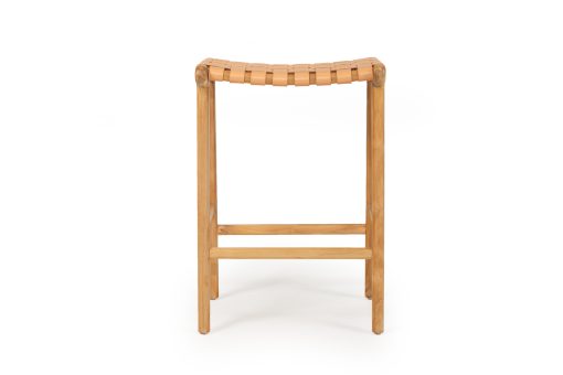 Witta Leather Saddle Stool - Woven Natural Leather on Teak Frame