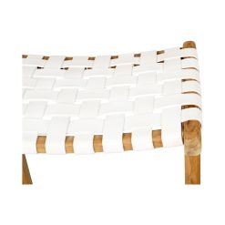 Witta White woven stool | Leather and Teak