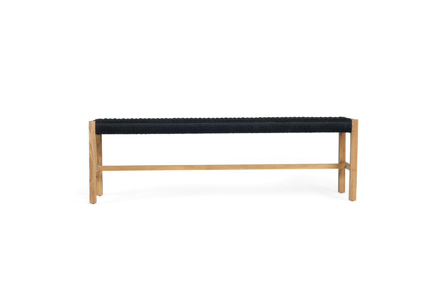 Shelley Close Weave Black Bench seat - Teak frame