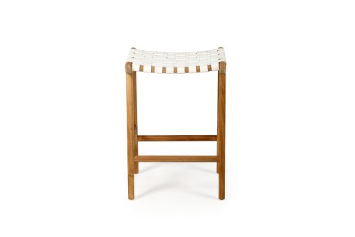 Witta White woven stool | Leather and Teak