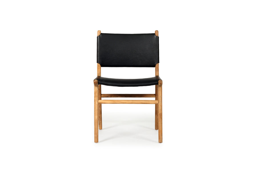 Witta Black Leather Dining Chair - teak frame