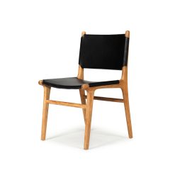 Witta Black Leather Dining Chair - teak frame